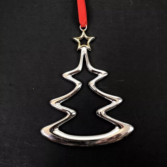Nambe Brass Silver Plated Christmas Tree Ornament Gold Plated Star Top Modernist - Picture 5 of 6